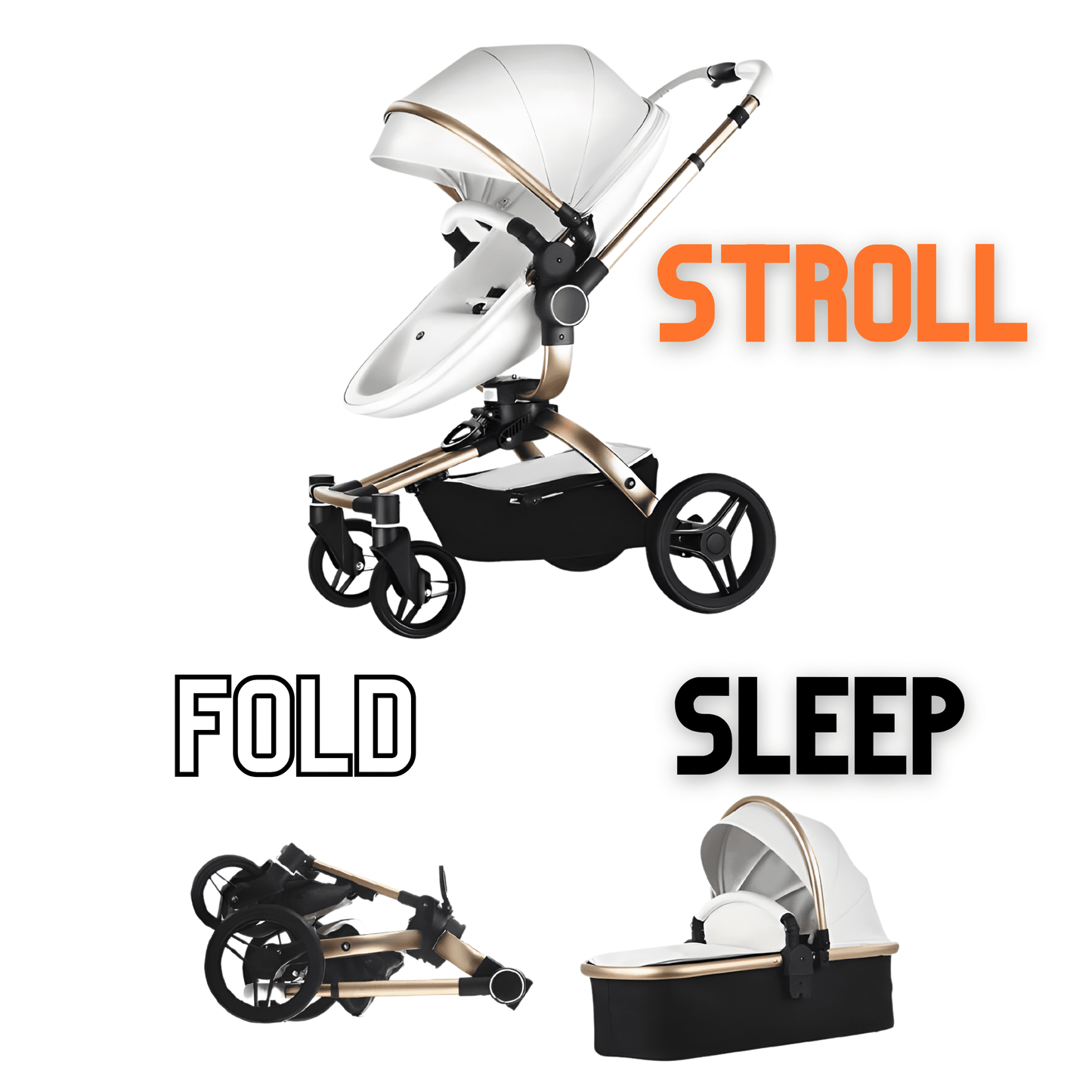 Luxury Leather 360° Rotating 3-in-1 Baby Stroller