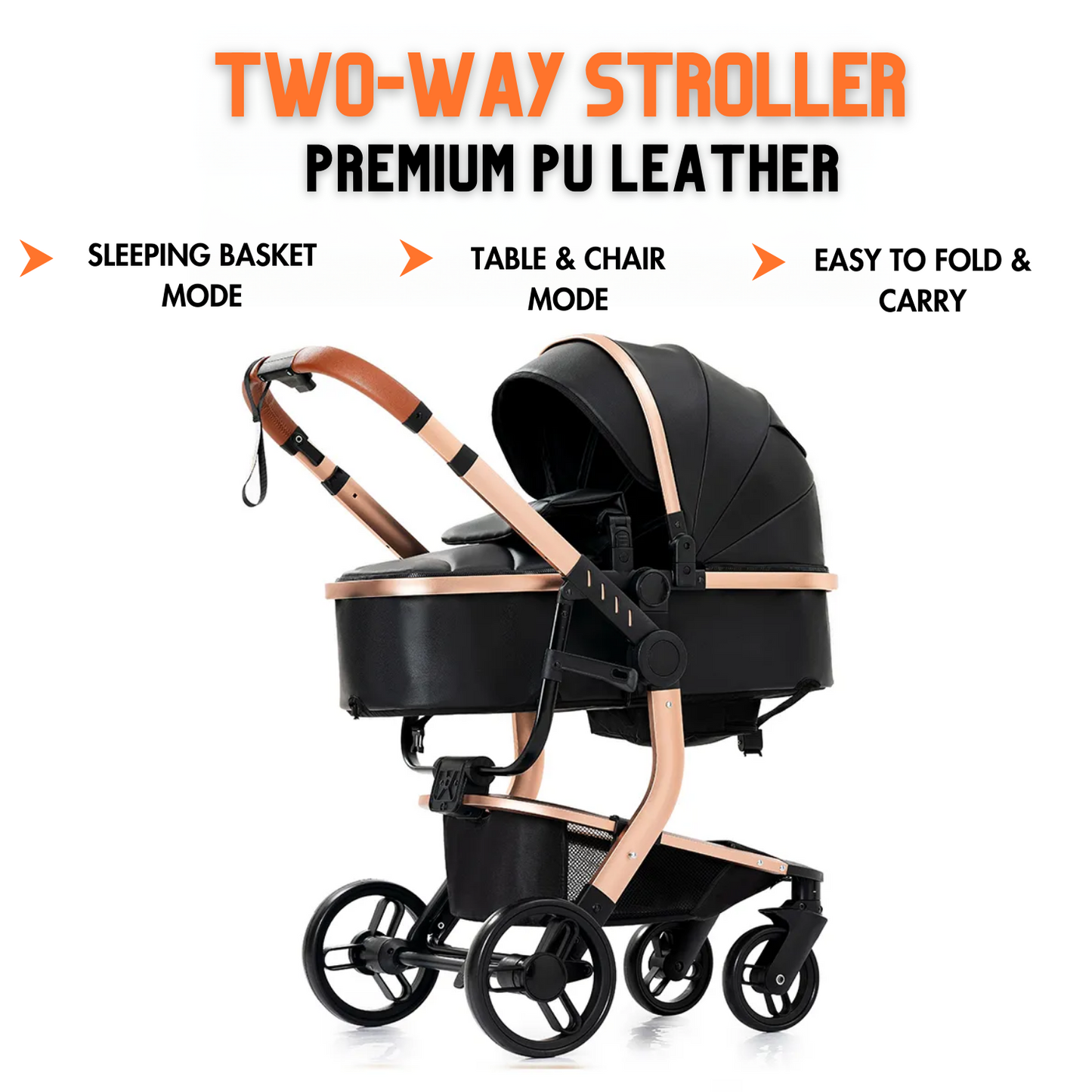 Luxury Leather 3-in-1 Baby Stroller