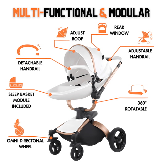 Luxury Leather 360° Rotating 3-in-1 Baby Stroller