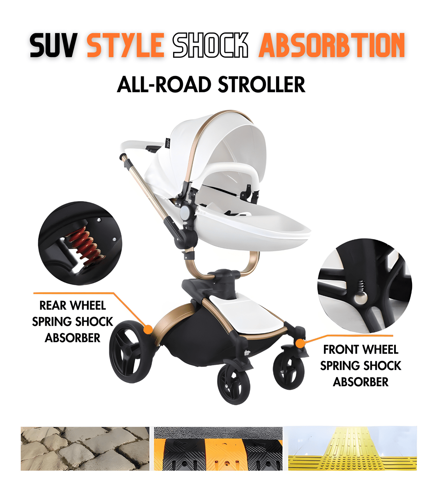Luxury Leather 360° Rotating 3-in-1 Baby Stroller
