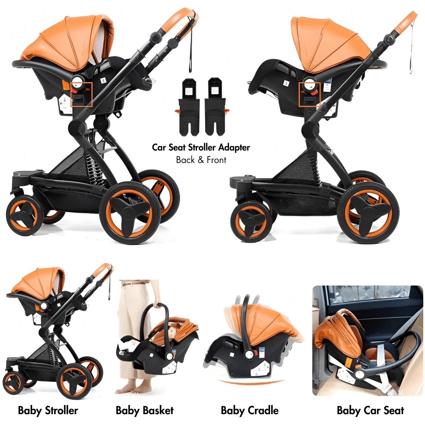 Premium Leather 3-in-1 Baby Stroller