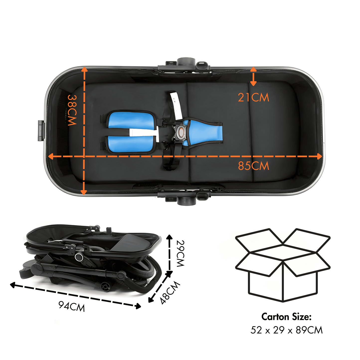 Premium Oxford Cotton 3-in-1 Baby Stroller