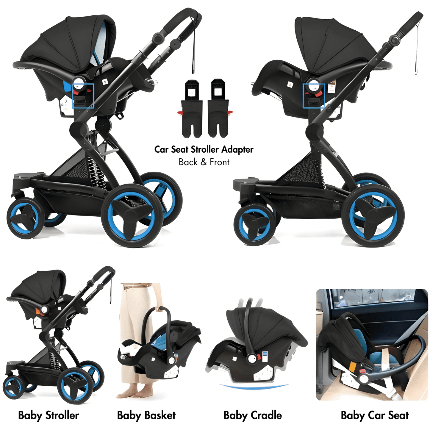 Premium Oxford Cotton 3-in-1 Baby Stroller