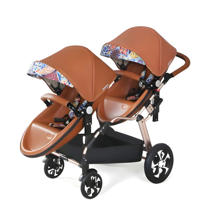 Luxury Leather Twin Baby Stroller