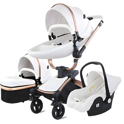 Luxury Leather 360° Rotating 3-in-1 Baby Stroller