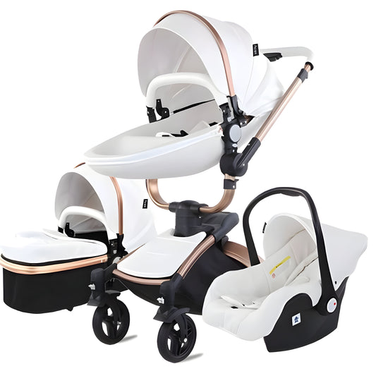 Luxury Leather 360° Rotating 3-in-1 Baby Stroller