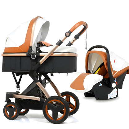 Premium Leather 3-in-1 Baby Stroller