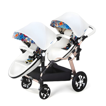 Luxury Leather Twin Baby Stroller
