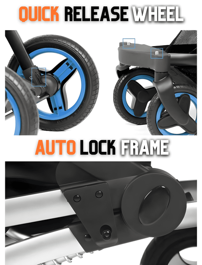 Premium Oxford Cotton 3-in-1 Baby Stroller