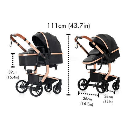Luxury Leather 3-in-1 Baby Stroller