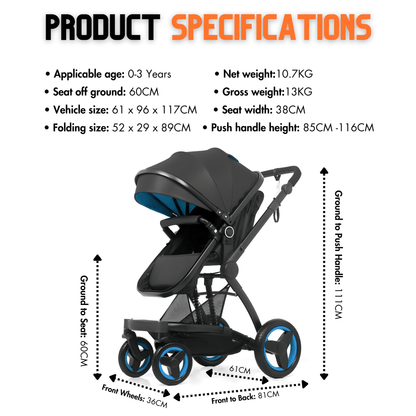 Premium Oxford Cotton 3-in-1 Baby Stroller